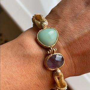 Fabric and stone bracelet